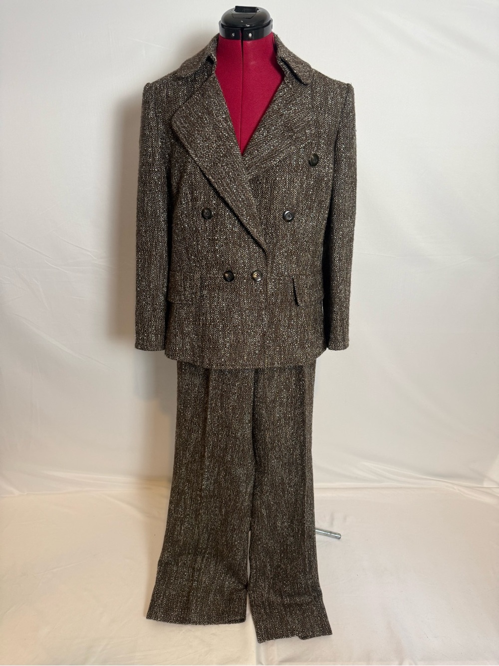 Ellen Tracy Pantsuit Women's Size 10/8 Brown Tweed 2-Piece Set Blazer & Pants